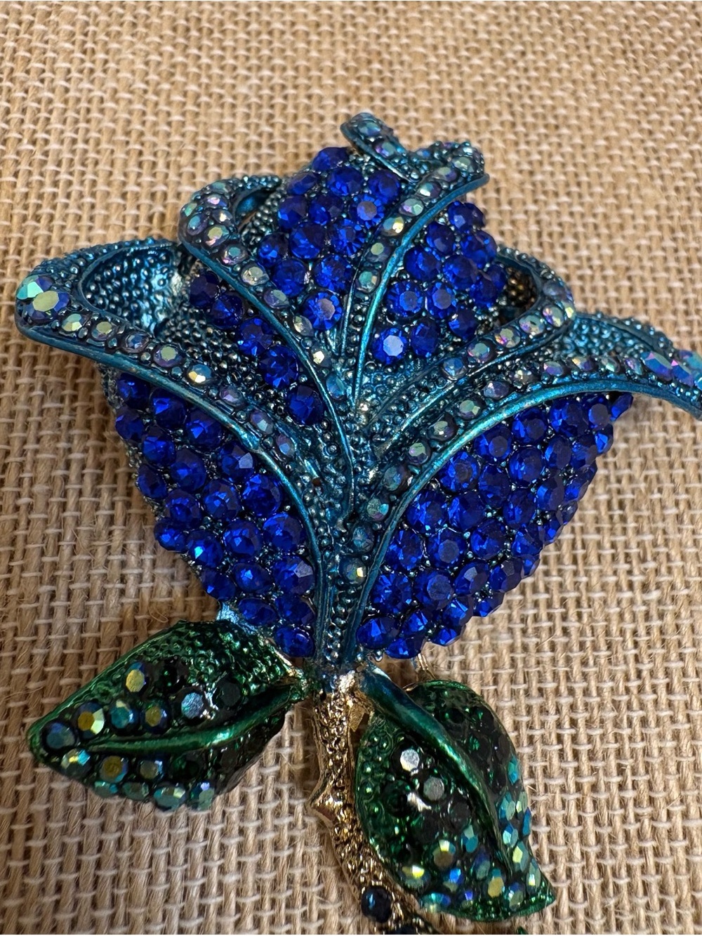 Blue and Green Crystal Rose Brooch - Unbranded